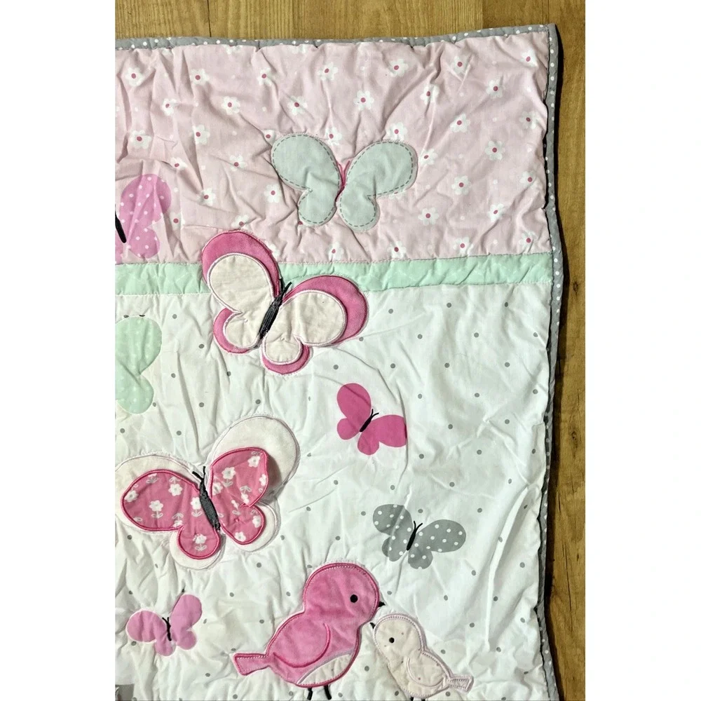 Carters Child of Mine Baby Quilt Blanket Pink Butterfly Birds